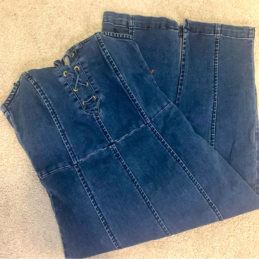 New York & Company Denim Lace Up Dress Convertible